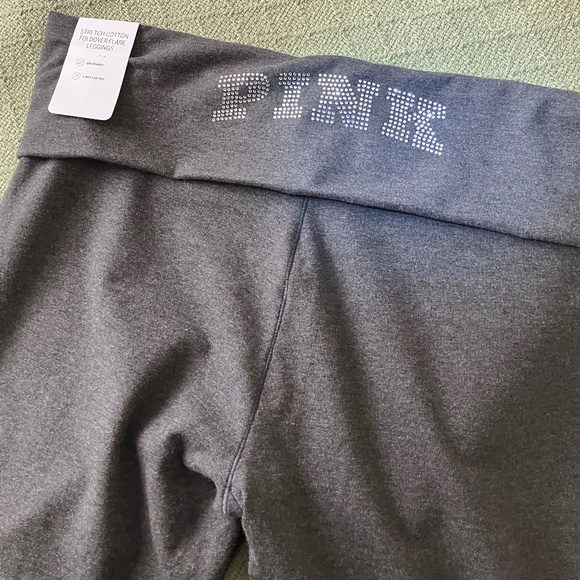 Victorias Secret PINK Foldover Flare Leggings - Charcoal W/Bling- Size L- NWT! - Picture 2 of 2